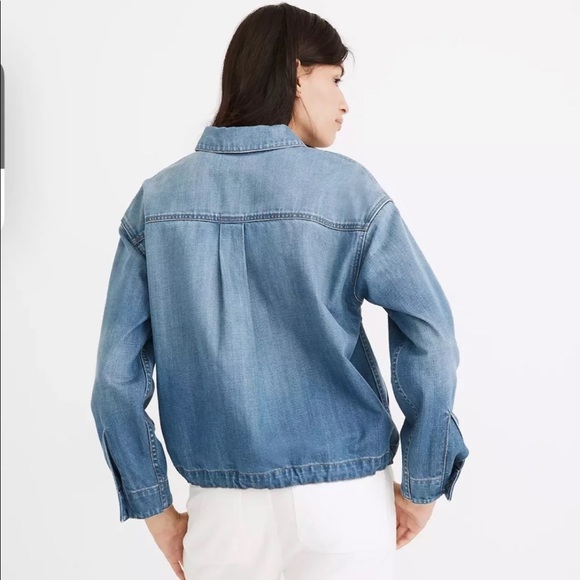 Denim Drawstring Military Shirt Jacket in Glenmar Wash - Picture 5 of 12